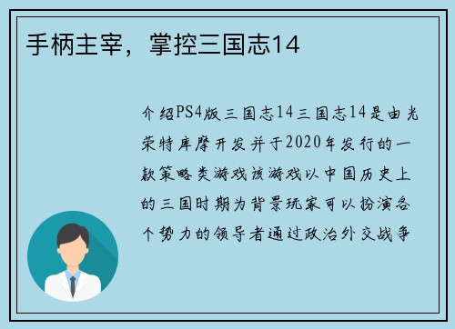 手柄主宰，掌控三国志14